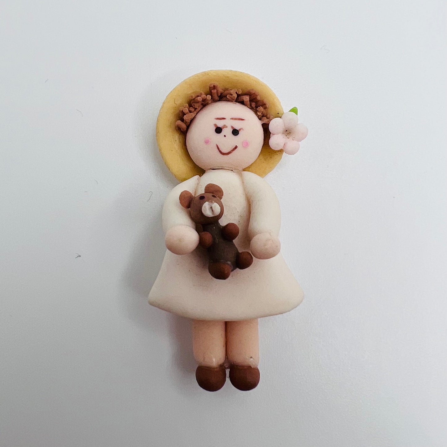 Clay Little Girl with Teddy Bear - 1/12 Scale Dollhouse Miniature