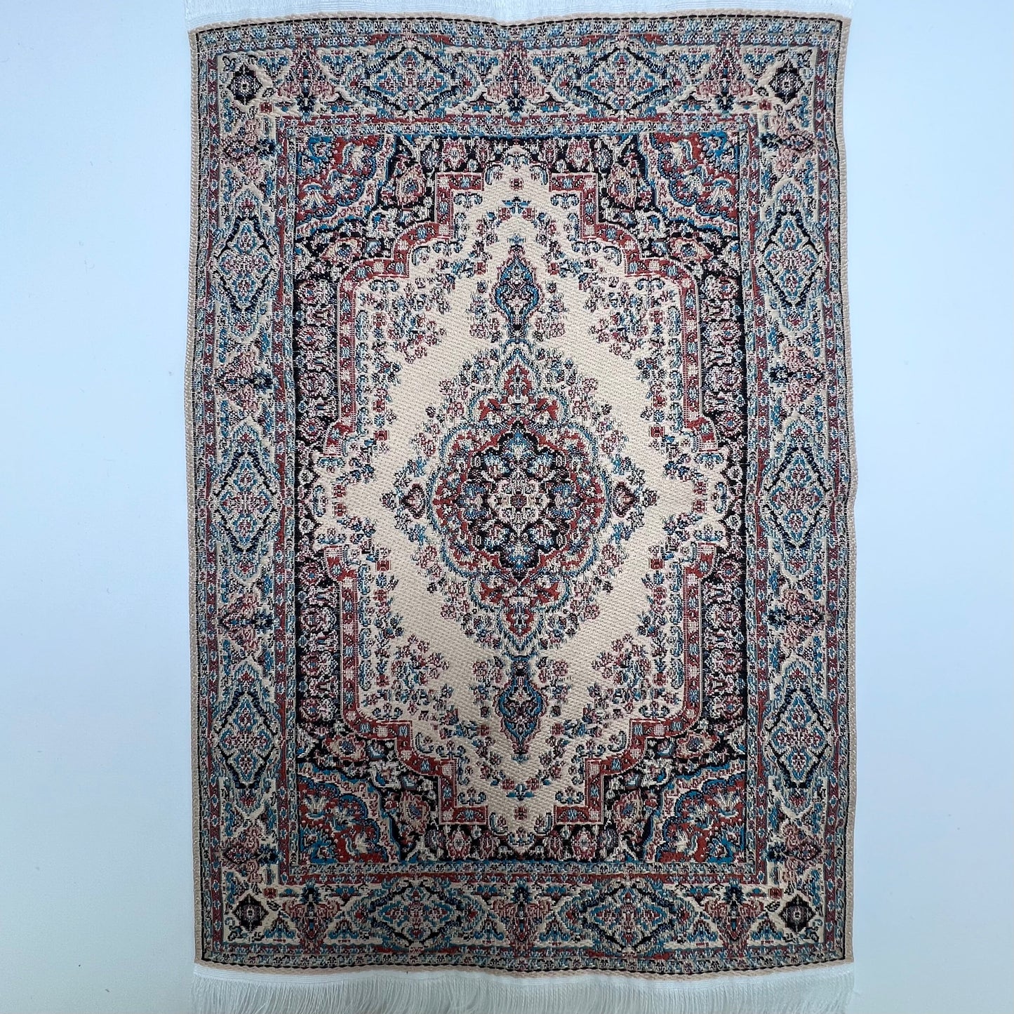Medium Woven Carpet - Beige/Black/Rust/Teal - 1/12 Scale dollhouse Miniature