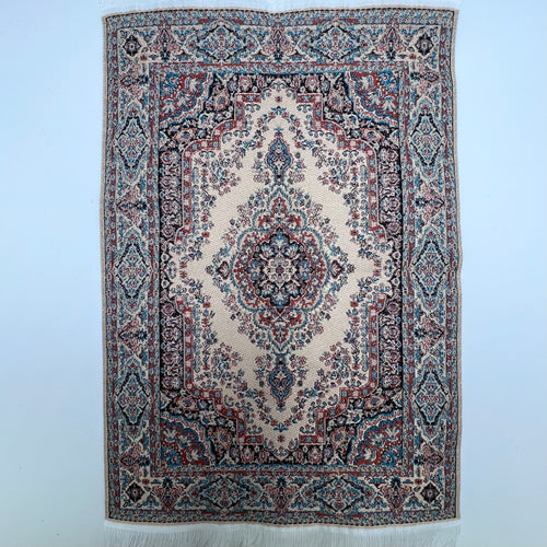 Medium Woven Carpet - Beige/Black/Rust/Teal - 1/12 Scale dollhouse Miniature