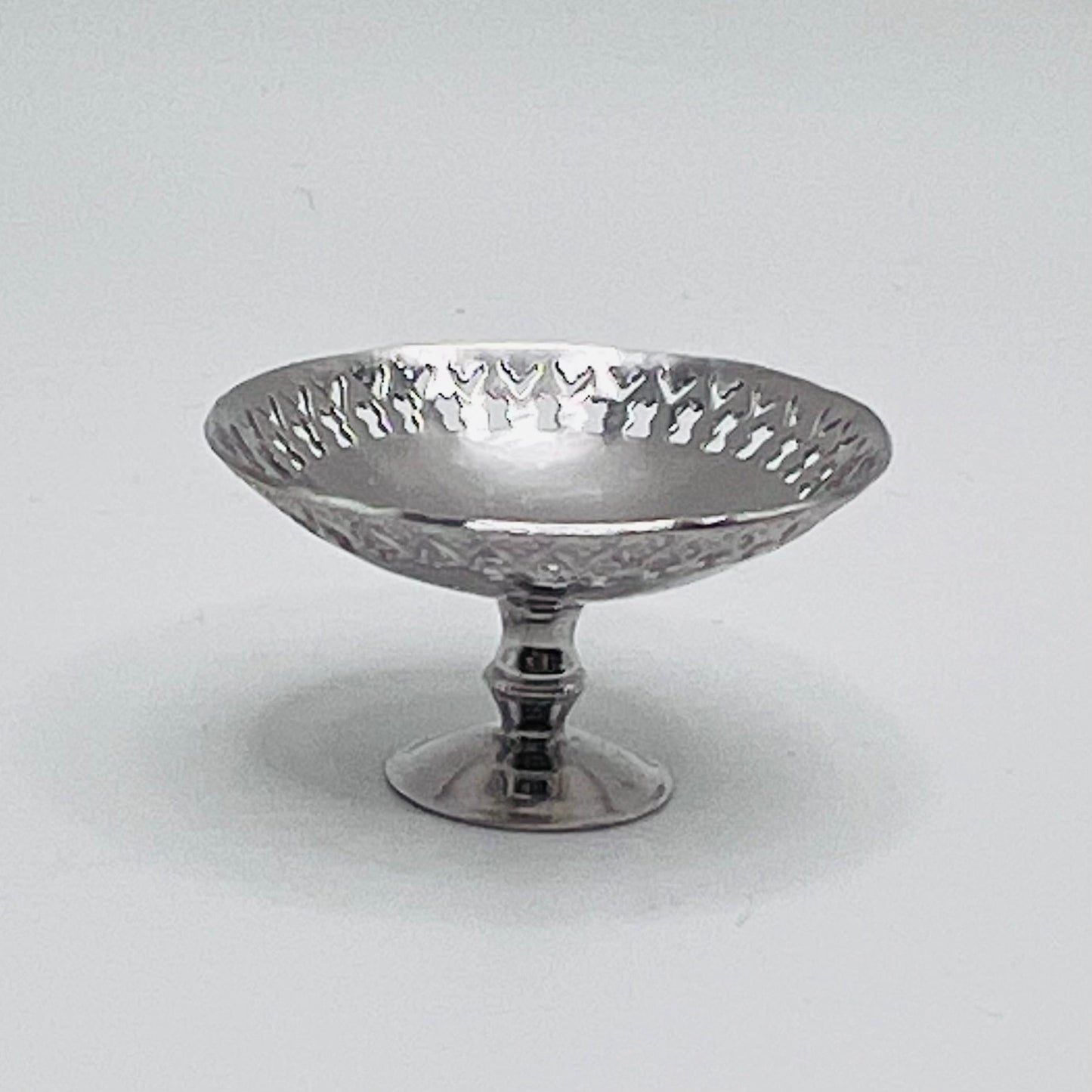 Sterling Silver Footed Shallow Bowl - 1/12 Scale Dollhouse Miniature