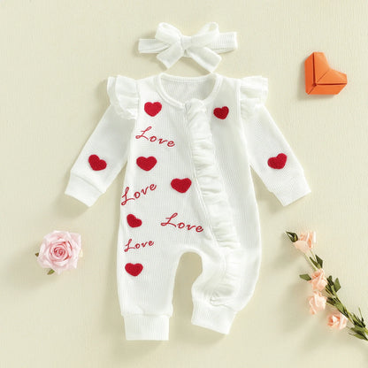 LOVE Ruffle Waffle Knit Jumpsuit