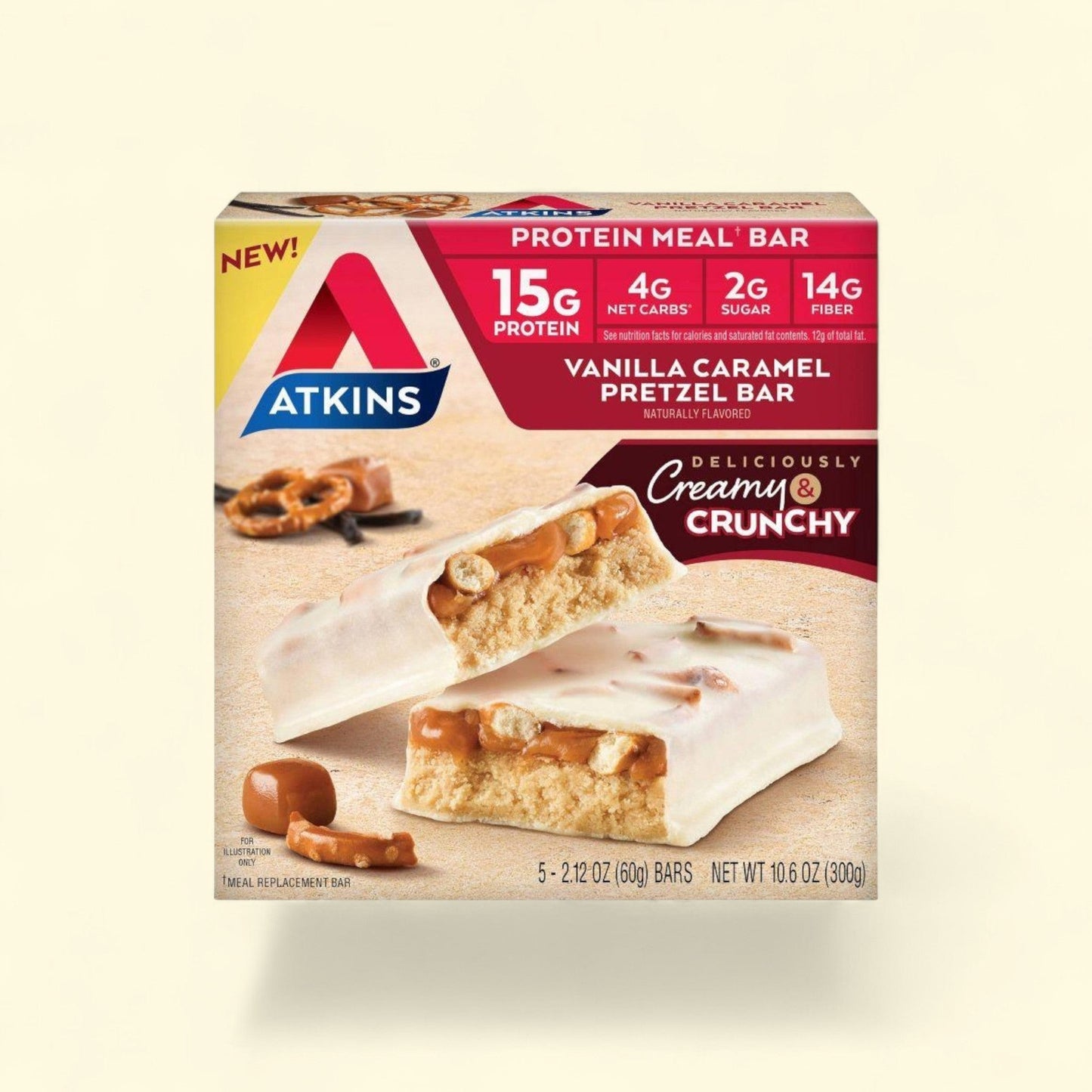 Atkins Pretzel Meal Bars, Vanilla Caramel, 5pk