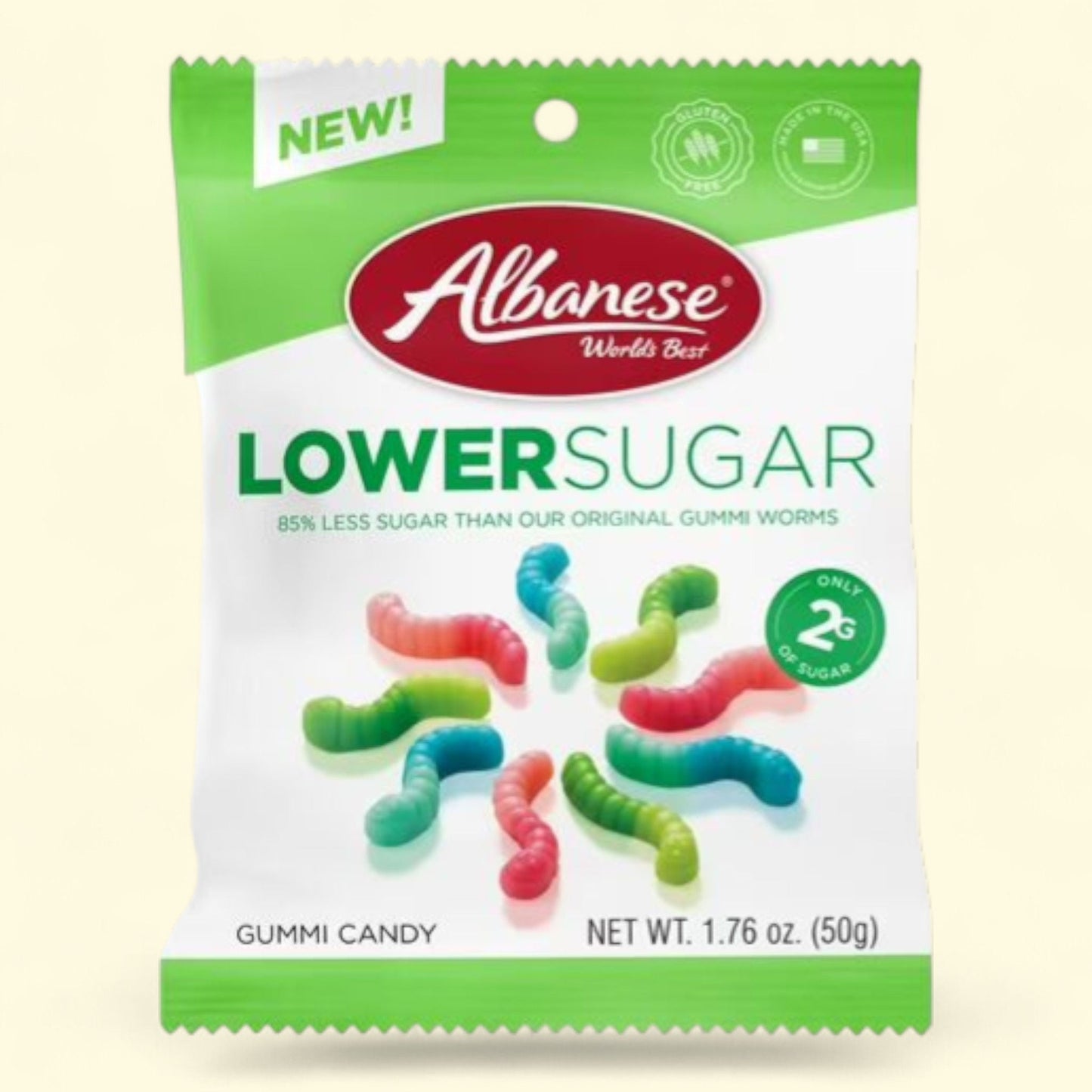 Albanese Lower Sugar Gummi Worms, 1.76oz