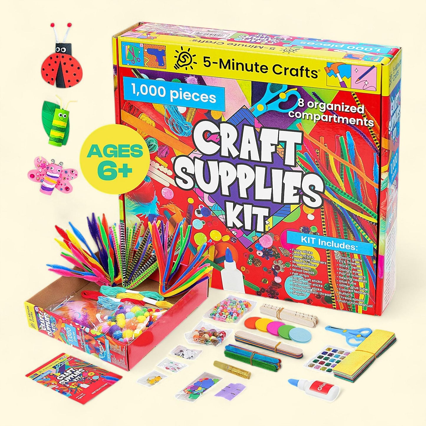 5-Minute Crafts Arts and Crafts Supplies, 1000 Pieces, Kids 6+