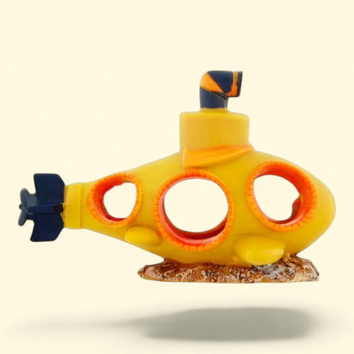 Aqua Culture Yellow Submarine, Glow in the Dark, Polyresin Aquarium Ornament, 4.25 in