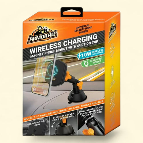 Armor All Wireless Magnetic Charging Phone Mount, USB Cable Included, Turns 360 Degrees, 1 count