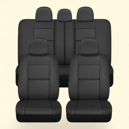 BDK Classic Black Faux Leather Car Seat Covers Full Set, Front & Rear Bench Seat Cover, Cars Trucks SUV