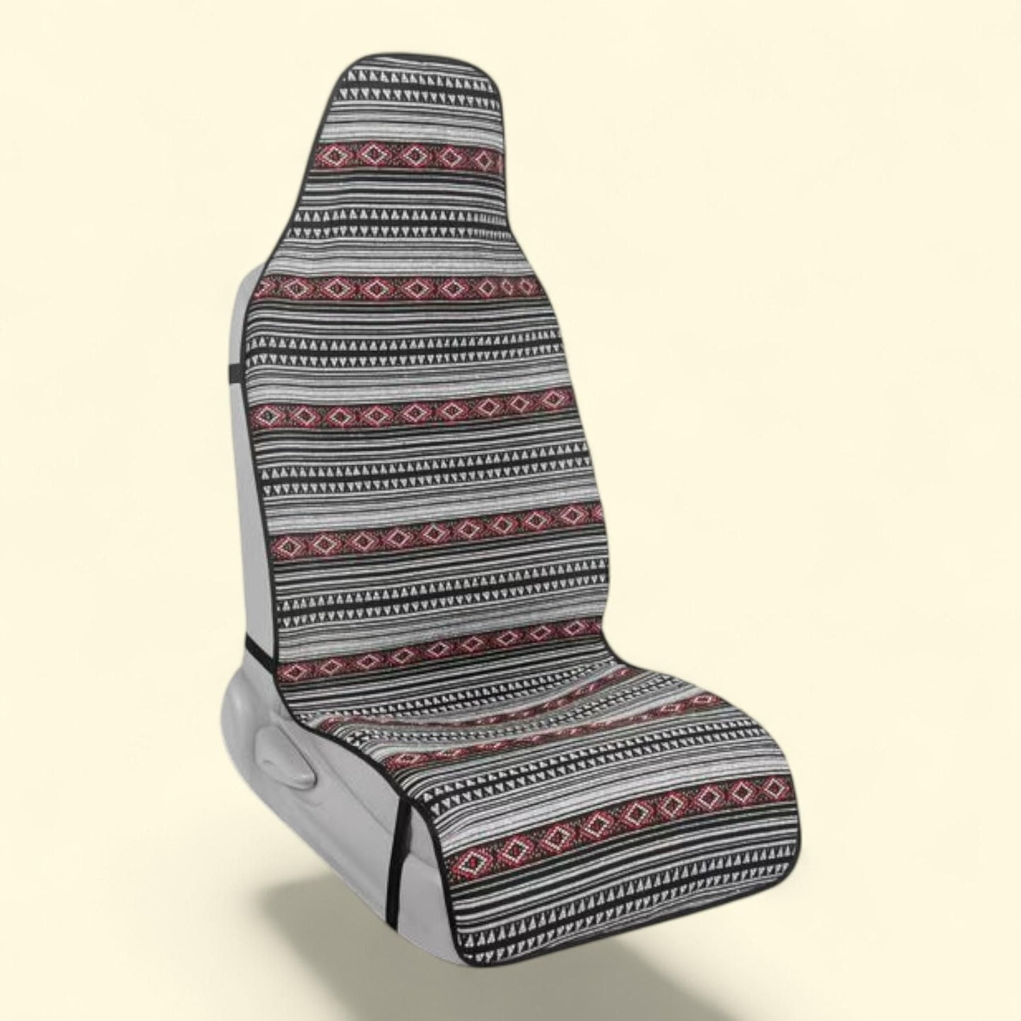 BDK Car Seat Covers, Hippie Boho, Black Pattern Woven Mexican Blanket Baja, Front Seats, Universal Fit, Easy to Install, Set of 2