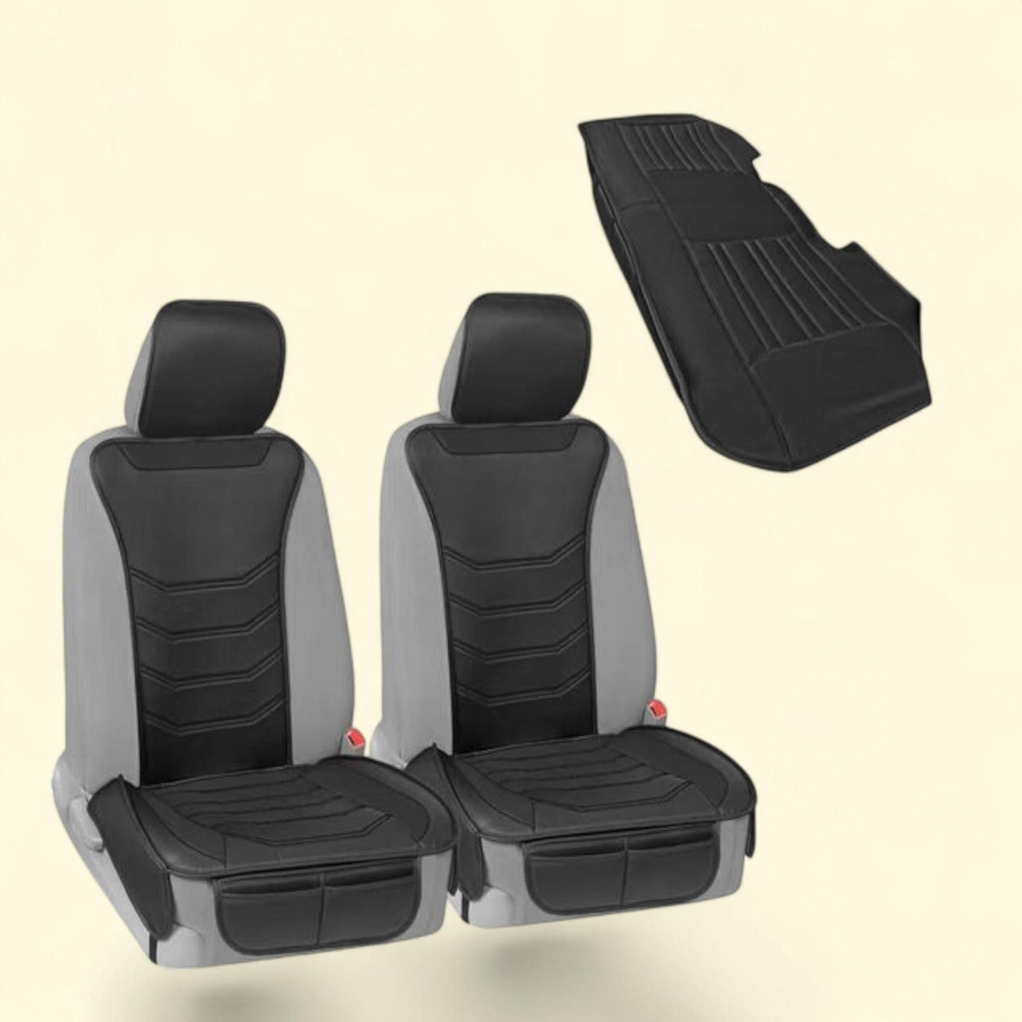 BDK Motor Trend LuxeFit Faux Leather Car Seat Covers, Full Set with Rear Bench, Black