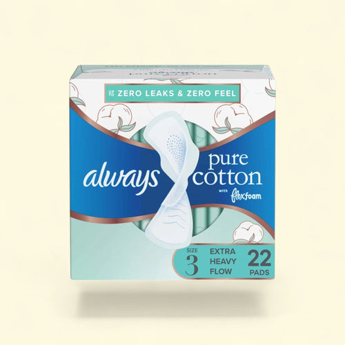 Always Pure Cotton Feminine Pads, Size 3, 22 Count