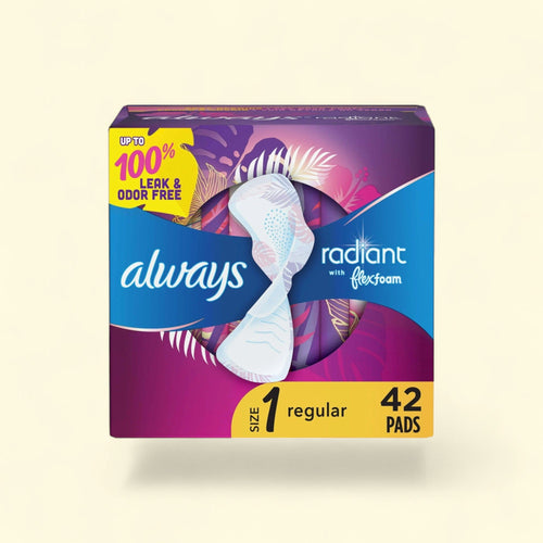 Always Radiant Feminine Pads, Size 1, Regular Absorbency, 42 CT