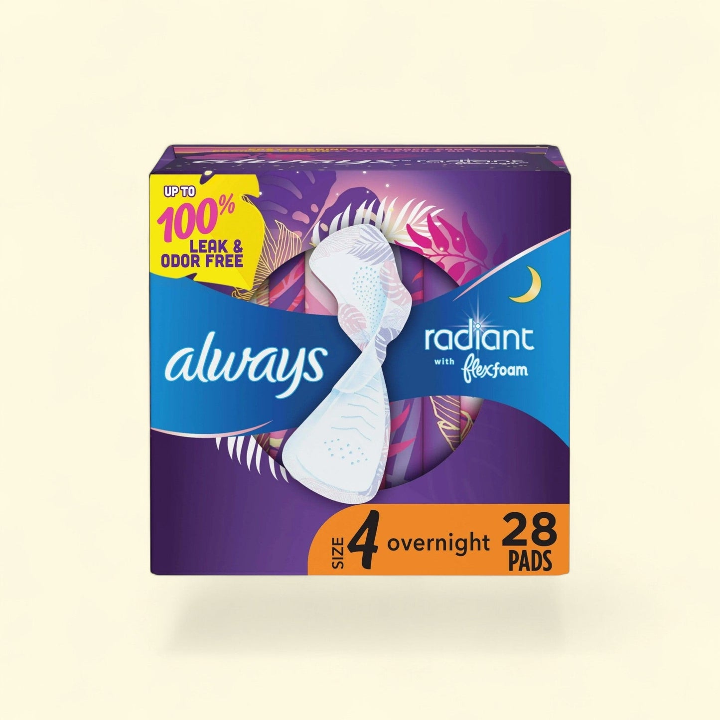 Always Radiant Feminine Pads with Wings, Size 4, 28 CT