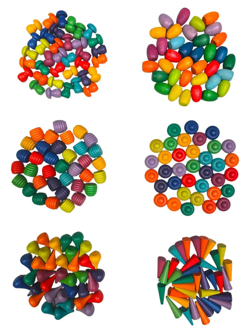 **Pre-order (Ships in 1-2 Weeks)**36 Pieces Colored Wooden Mandala Rainbow Loose Parts