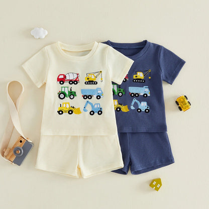 CONTRUCTION VEHICLES Waffle Knit Outfit