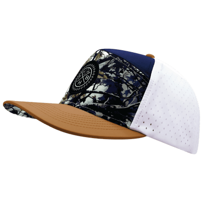 **ADULT** Color Vibes Hat - Flat Bill - Evening Leaves - Light Tan / Navy / White - Laser Mesh