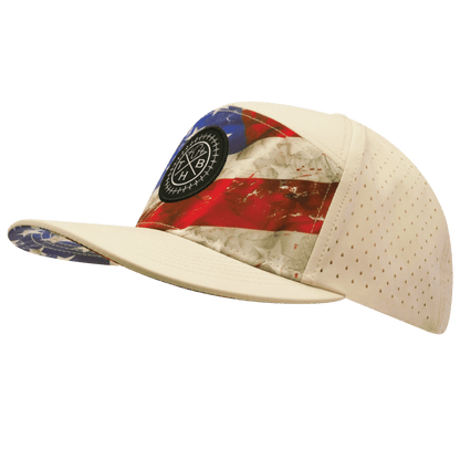 **ADULT** Color Vibes Hat - Flat Bill - Rugged Flag - Cream - Laser Mesh