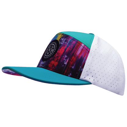 **ADULT** Color Vibes Hat - Flat Bill - Street Art - Neon Blue / Neon Green Blue / White - Laser Mesh