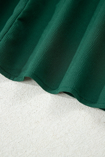 Blackish Green Solid Long Sleeve Button V Neck Tiered Maxi Dress