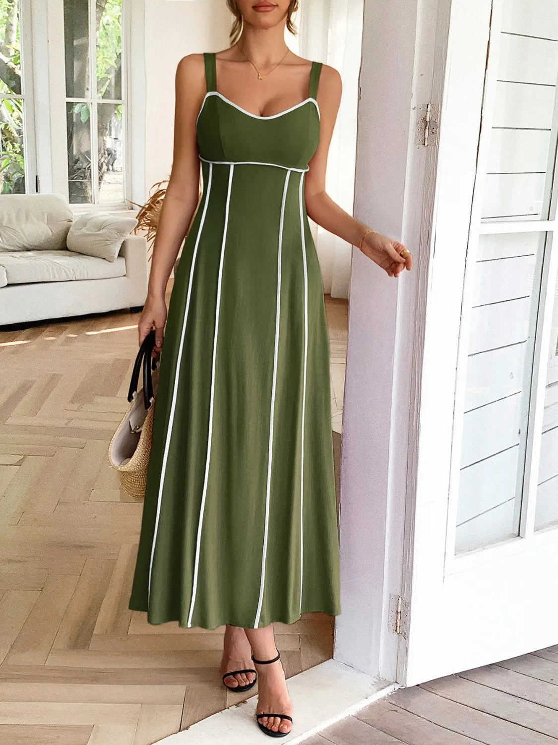 Contrast Wide Strap Midi Cami Dress
