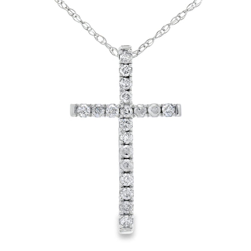 .13ct Diamond Cross Religious Pendant 14KT White Gold