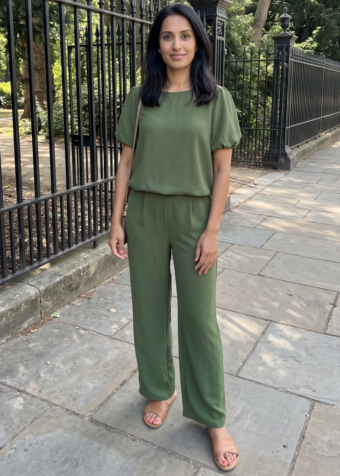 Alish Khaki Short Puff Sleeve Set