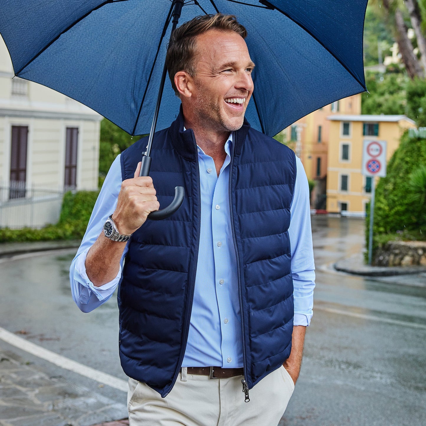 Regent Reversible Quilted Wool Vest Navy