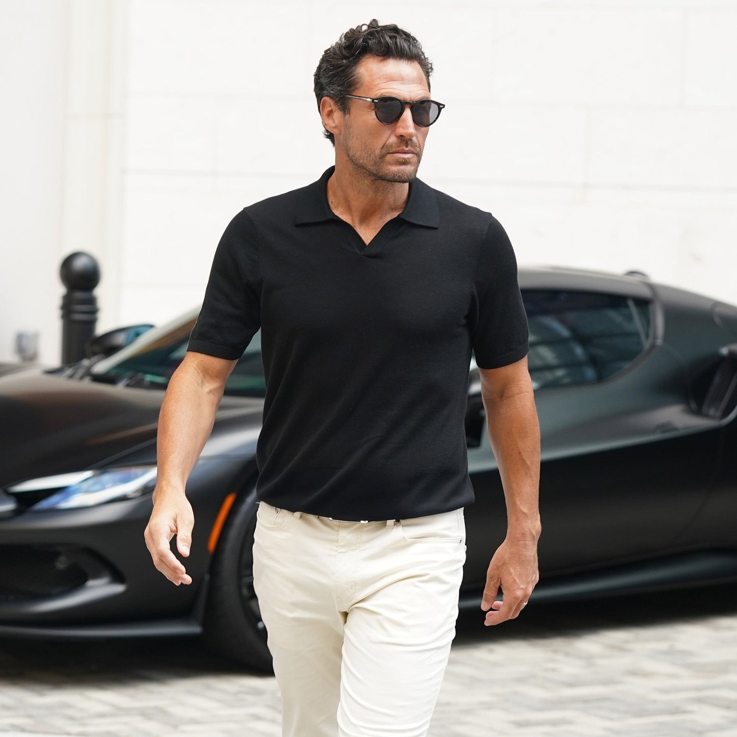 Ravello Summer Weight Linen Blend Polo Black