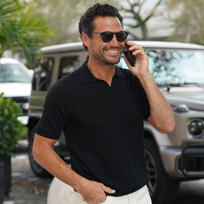 Ravello Summer Weight Linen Blend Polo Black