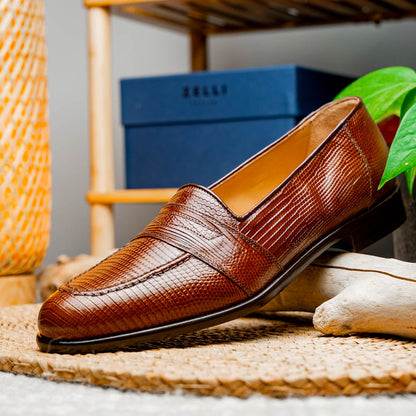 14-202-CGN ROSSI Teju Lizard Penny Loafer, Cognac