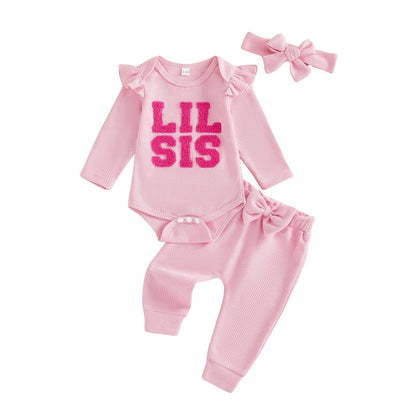 LIL SIS Bowtie Waffle Knit Outfit