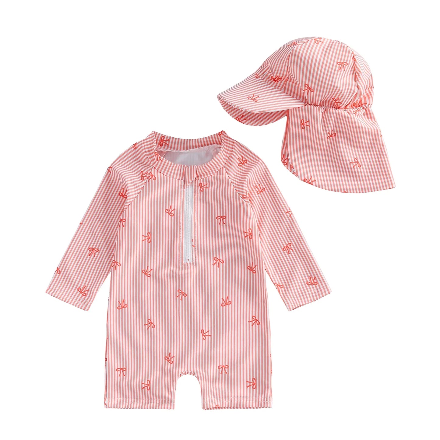 BOWTIES Striped Swimsuit with Sun Hat