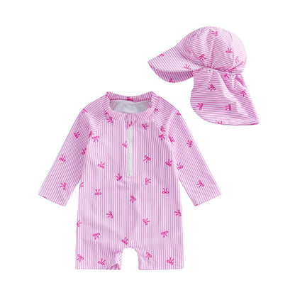 BOWTIES Striped Swimsuit with Sun Hat