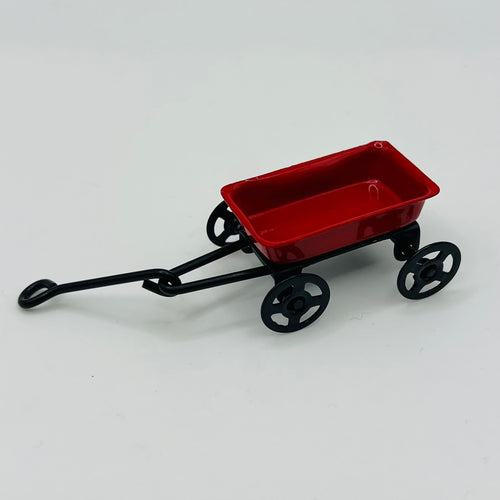 Red Metal Wagon - Wheels Turn - 1/12 Scale Dollhouse Miniature